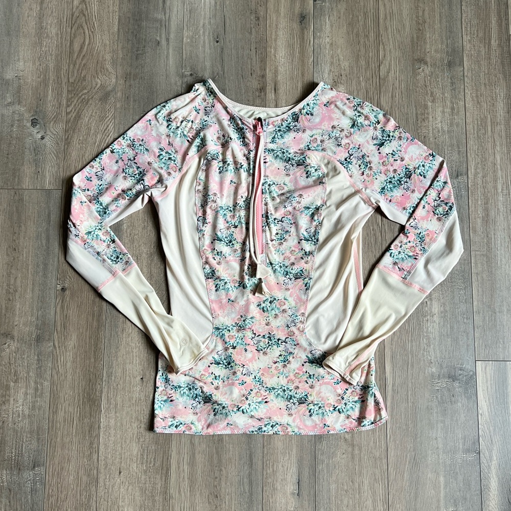 LULULEMON Floral Print Long Sleeve Swim Top Size Large